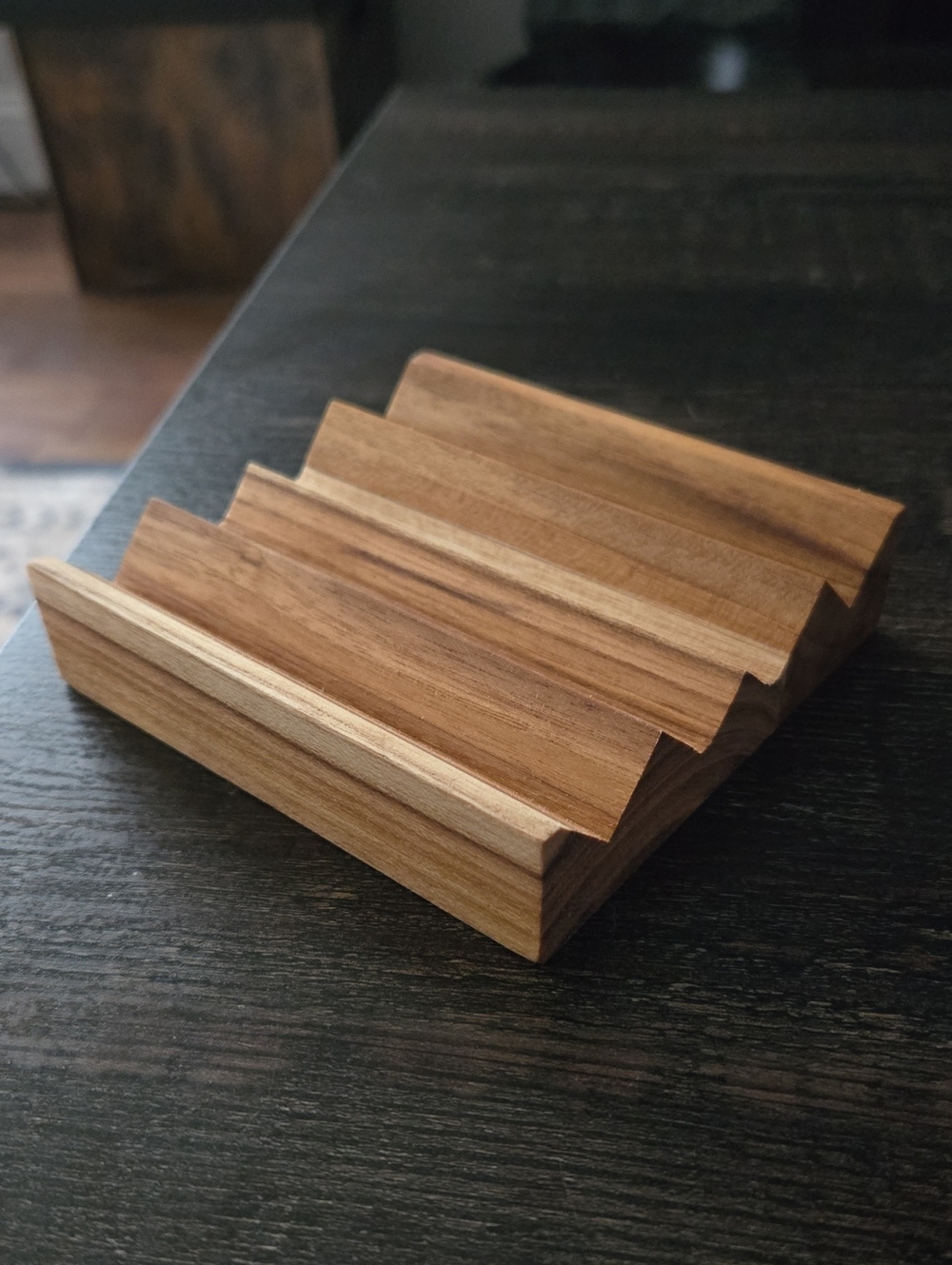 Wooden Slotted Soap Tray - Brown Natural Finish